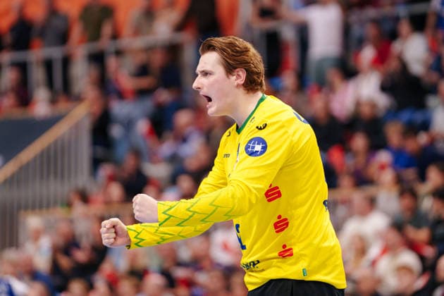 2. Handball-Bundesliga - 6. Spieltag: 1. VfL Potsdam - TuS Ferndorf Maximilian Grundmann (1. VfL Potsdam, 12) ballt die Fäuste am 05.10.2026 in der MBS Arena, Potsdam (Brandenburg) Potsdam MBS Arena Brandenburg Deutschland