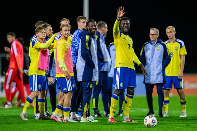 261005 Peter Amoran of Sweden after the UEFA Under 21 Championship Qualifier football match between Sweden and North Macedonia on October 5, 2026 in Falkenberg. Photo: Carl Sandin BILDBYRAN kod CS CS0988 fotboll football soccer fotball U21, U 21 em em uefa under 21 championship European Championship, EM, Europameisterschaft sverige sweden north macedonia bbeng jubel Copyright: CARLxSANDIN BB261005CS053