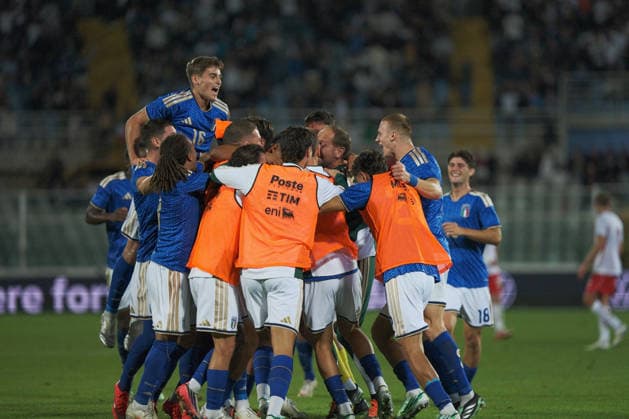 SOCCER - UEFA European Championship, EM, Europameisterschaft - 2027 European Under-21 Championship Qualifying Round - Italy vs. Poland Photo by IPA ABACAPRESS.COM89341080 - Goal celebration by Italy during the 2027 UEFA European Under-21 Championship Qualifying Round—Italy vs. Poland, UEFA European Football Championship in Pescara, Italy, October 5, 2026 Pescara Italy  Copyright: xIPAxSport ABACAx