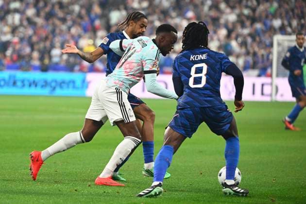 France v Belgium - UEFA Nations League 2026 PARIS, FRANCE - OCTOBER 05 : Lukebakio Dodi forward of Belgium, Kone Manu midfielder of France during the UEFA Nations League tournament league phase matchday 4 group A1 match between France and Belgium on October 5, 2026 in Paris, France, 05 10 2026 Paris France  Copyright: xVincentxKalutx