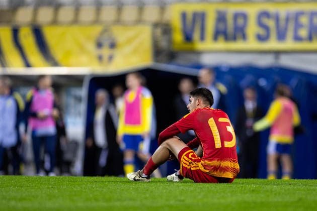 261005 Mario Richkov of North Macedonia looks dejected after the UEFA Under 21 Championship Qualifier football match between Sweden and North Macedonia on October 5, 2026 in Falkenberg. Photo: Krister Andersson BILDBYRAN COP 147 CS0988 fotboll football soccer fotball U21, U 21 em em uefa under 21 championship European Championship, EM, Europameisterschaft sverige sweden north macedonia bbeng depp Copyright: KRISTERxANDERSSON BB261005KA018