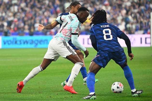 France v Belgium - UEFA Nations League 2026 PARIS, FRANCE - OCTOBER 05 : Lukebakio Dodi forward of Belgium, Kone Manu midfielder of France during the UEFA Nations League tournament league phase matchday 4 group A1 match between France and Belgium on October 5, 2026 in Paris, France, 05 10 2026 Paris France  Copyright: xVincentxKalutx