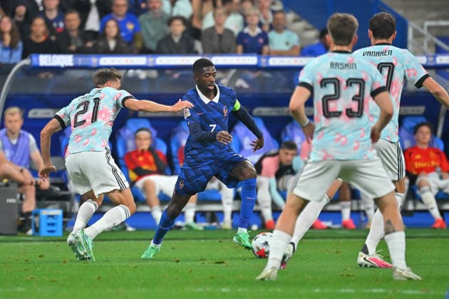 UEFA Nations League 2026, France vs Belgium, Football Ousmane Dembele of France and Timothy Castagne of Belgium during the UEFA Nations League 2026 match between France and Belgium at Stade de France on October 05, 2026 in Paris, France. Saint Denis Stade de France France