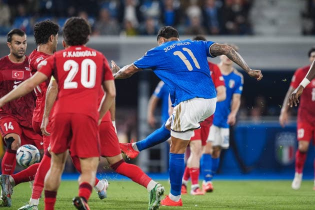 ItalyÕs Gianluca Scamacca goal 1-0 during the UEFA Nations League 2026 27 match between Italy and Turkiye (Group A1 - Matchday 4) at Stadio Renato Dall Ara in Bologna, Italy - October 5, 2026. - Soccer  Copyright: xMassimoxPaolone LaPressex