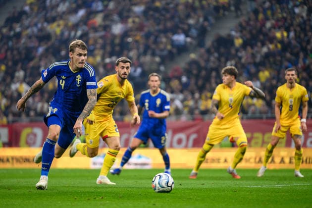 261005 Eric Smith of Sweden during the Nations League football match between Romania and Sweden on October 5, 2026 in Bucharest. Photo: Ludvig Thunman BILDBYRAN kod LT LT0828 fotboll football soccer fotball nations league uefa nations league rumänien romania sverige sweden sverige a bbeng Copyright: LUDVIGxTHUNMAN BB261005LT072