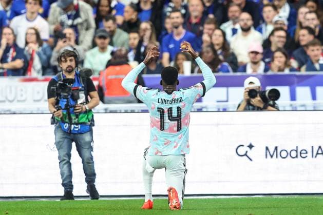 Belgium s Dodi Lukebakio celebrates after scoring during a soccer game between France and Belgian national team, Nationalteam Red Devils, on Monday 5 October 2026 in Saint-Denis, France, the fourth (of 6) game of the UEFA Nations League group stage. BRUNOxFAHY  x188823652x