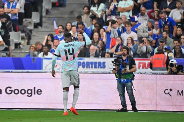 UEFA Nations League 2026, France vs Belgium, Football Dodi LukÃ bakio of Belgium celebrates after scoring during the UEFA Nations League 2026 match between France and Belgium at Stade de France on October 05, 2026 in Paris, France. Saint Denis Stade de France France