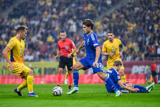 261005 Besfort Zeneli of Sweden during the Nations League football match between Romania and Sweden on October 5, 2026 in Bucharest. Photo: Ludvig Thunman BILDBYRAN kod LT LT0828 fotboll football soccer fotball nations league uefa nations league rumänien romania sverige sweden sverige a bbeng Copyright: LUDVIGxTHUNMAN BB261005LT078
