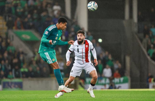 UEFA Nations League Group Stage Northern Ireland vs Georgia 5 10 2026 Northern Ireland™s Shea Charles with Georgia s Zuriko Davitashvili Shea Charles with Zuriko Davitashvili 5 10 2026  Copyright: xx N Ireland v Georgia_077