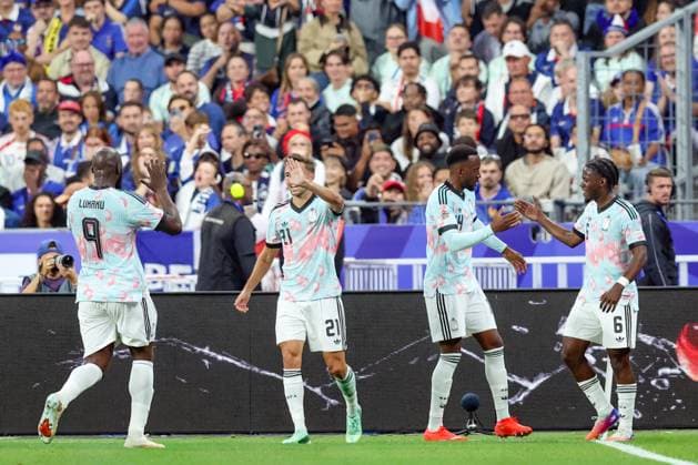 Belgium s Dodi Lukebakio celebrates after scoring during a soccer game between France and Belgian national team, Nationalteam Red Devils, on Monday 5 October 2026 in Saint-Denis, France, the fourth (of 6) game of the UEFA Nations League group stage. BRUNOxFAHY  x188823869x