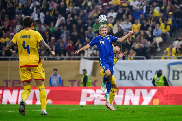 261005 Sebastian Nanasi of Sweden during the Nations League football match between Romania and Sweden on October 5, 2026 in Bucharest. Photo: Ludvig Thunman BILDBYRAN kod LT LT0828 fotboll football soccer fotball nations league uefa nations league rumänien romania sverige sweden sverige a bbeng Copyright: LUDVIGxTHUNMAN BB261005LT081