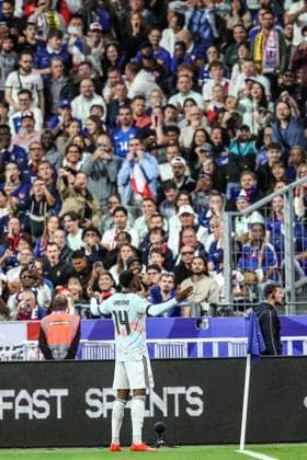 Belgium s Dodi Lukebakio celebrates after scoring during a soccer game between France and Belgian national team, Nationalteam Red Devils, on Monday 5 October 2026 in Saint-Denis, France, the fourth (of 6) game of the UEFA Nations League group stage. BRUNOxFAHY  x188824003x