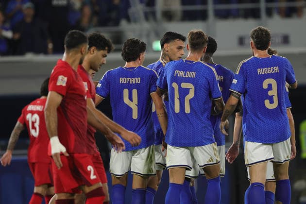 5th October 2026; Stadio Renato DallAra, Bologna, Italy; UEFA Nations League Football, Italy versus Turkey; Gianluca Scamacca of Italy celebrates scoring a goal 1-0 EmanuelexPennacchio