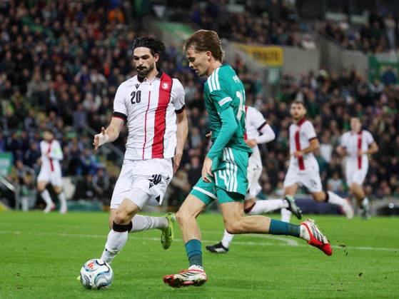UEFA Nations League Group Stage Northern Ireland vs Georgia 5 10 2026 Northern Ireland™s Isaac Price with Georgia™s Saba Sazonov Isaac Price with Saba Sazonov 5 10 2026  Copyright: xx 051026JP2football010
