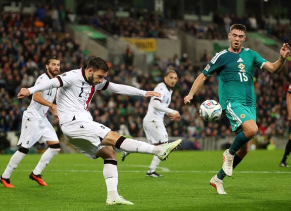 UEFA Nations League Group Stage Northern Ireland vs Georgia 5 10 2026 Northern Ireland™s Ruairi McConville with Georgia™s Otar Kakabadze Ruairi McConville with Otar Kakabadze 5 10 2026  Copyright: xx 051026JP2football016