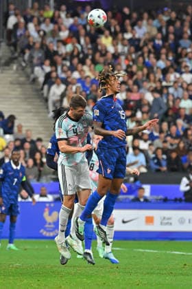 UEFA Nations League 2026, France vs Belgium, Football Brandon Mechele of Belgium and Leny Yoro of France during the UEFA Nations League 2026 match between France and Belgium at Stade de France on October 05, 2026 in Paris, France. Saint Denis Stade de France France