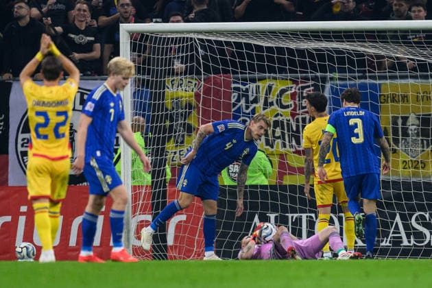 261005 goalkeeper Viktor Johansson of Sweden during the Nations League football match between Romania and Sweden on October 5, 2026 in Bucharest. Photo: Ludvig Thunman BILDBYRAN kod LT LT0828 fotboll football soccer fotball nations league uefa nations league rumänien romania sverige sweden sverige a bbeng Copyright: LUDVIGxTHUNMAN BB261005LT123