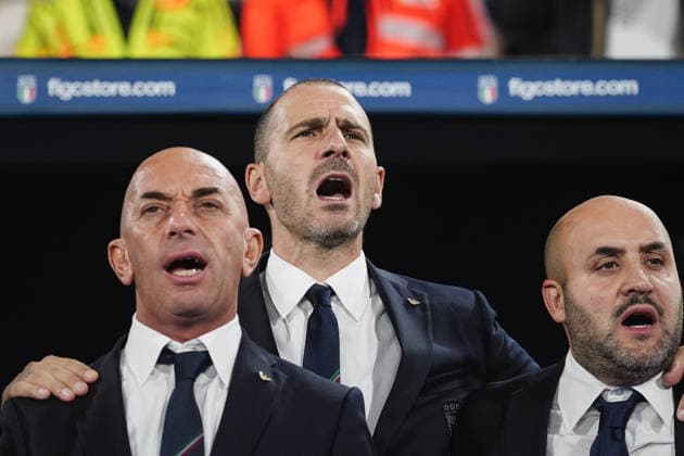 ItalyÕs Leonardo Bonucci during the national anthem during the UEFA Nations League 2026 27 match between Italy and Turkiye (Group A1 - Matchday 4) at Stadio Renato Dall Ara in Bologna, Italy - October 5, 2026. - Soccer  Copyright: xMassimoxPaolone LaPressex