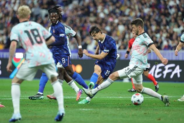 Foot Ligue des Nations France - Belgique PHOTOPQR LE PARISIEN Olivier Arandel (Staff) ; Saint-Denis ; 05 10 2026 ; Saint-Denis, France Stade de France Lundi 5 octobre 2026 Football Ligue des Nations de l’UEFA Groupe A (Phase de groupes) France - Belgique 08 Manu Kone 19 Esteban Lepaul LP Olivier Arandel UEFA Nations League, League A, Group A1 football match between France and Belgium on 5 October 2026 at Stade de France in Saint-Denis, France