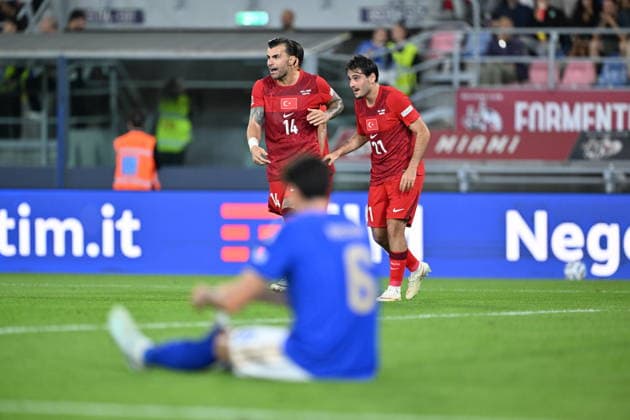 Italy v Turkiye - UEFA Nations League ?????? BOLOGNA, ITALY - OCTOBER 5: Players of Turkiye celebrate after a goal during the UEFA Nations League Group A1 match between Italy and Turkiye at Stadio Renato Dall Ara in Bologna, Italy on October 5, 2026. Mustafa Yalcin Anadolu Bologna Italy. Editorial use only. Please get in touch for any other usage.  Copyright: x2026xAnadoluxMustafaxYalcinx