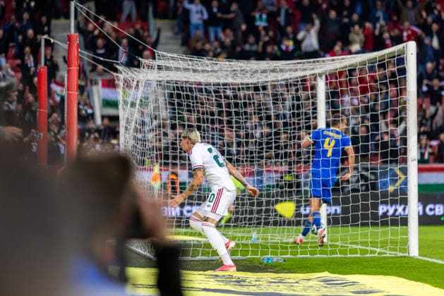 Milan Toth of Hungary and Vasas during UEFA Nations League League phase game between Ukraine vs Hungary (Dominika Kortvelyesiova Ball Raw Images) Trnava Antona Malatinskeho Stadium Slovakia Copyright: xDominikaxKortvelyesiovax DKR_0446