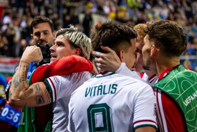 Milan Toth of Hungary and Vasas during UEFA Nations League League phase game between Ukraine vs Hungary (Dominika Kortvelyesiova Ball Raw Images) Trnava Antona Malatinskeho Stadium Slovakia Copyright: xDominikaxKortvelyesiovax DKR_0469