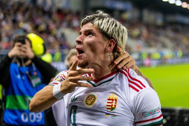 Milan Toth of Hungary and Vasas during UEFA Nations League League phase game between Ukraine vs Hungary (Dominika Kortvelyesiova Ball Raw Images) Trnava Antona Malatinskeho Stadium Slovakia Copyright: xDominikaxKortvelyesiovax DKR_0481