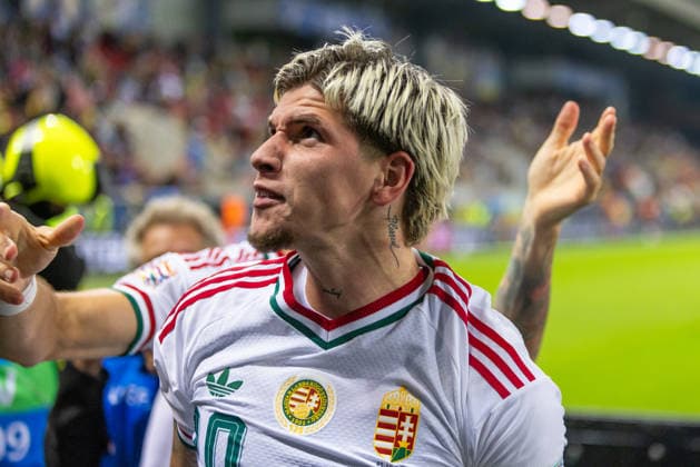 Milan Toth of Hungary and Vasas during UEFA Nations League League phase game between Ukraine vs Hungary (Dominika Kortvelyesiova Ball Raw Images) Trnava Antona Malatinskeho Stadium Slovakia Copyright: xDominikaxKortvelyesiovax DKR_0482