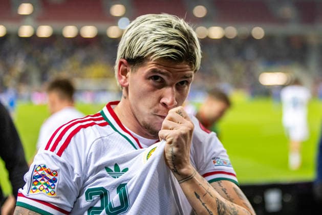 Milan Toth of Hungary and Vasas during UEFA Nations League League phase game between Ukraine vs Hungary (Dominika Kortvelyesiova Ball Raw Images) Trnava Antona Malatinskeho Stadium Slovakia Copyright: xDominikaxKortvelyesiovax DKR_0486