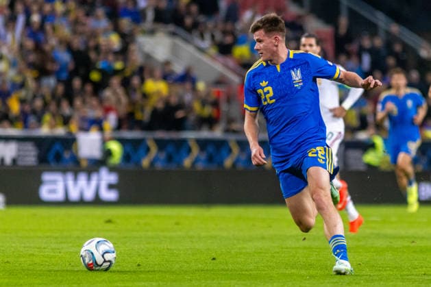 Ihor Krasnopir of Ukraine and Polissya Zhytomyr during UEFA Nations League League phase game between Ukraine vs Hungary (Dominika Kortvelyesiova Ball Raw Images) Trnava Antona Malatinskeho Stadium Slovakia Copyright: xDominikaxKortvelyesiovax DKOR6192