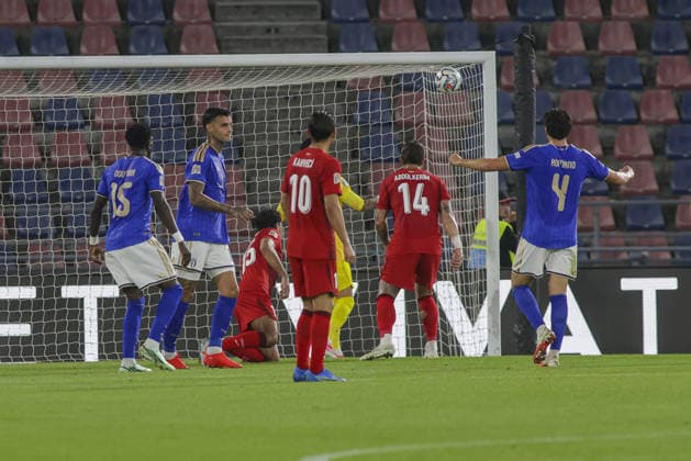 IPA89344317 - Gianluca Scamacca of Italy scores a goal during the Italy vs. Turkey match in the Nations League, League A, Group A1, Matchday 4, at the Renato Dall Ara Stadium in Bologna (BO), Italy, on October 5, 2026.  Copyright: xDavidexCasentini IPAxSportx xx IPA89344317