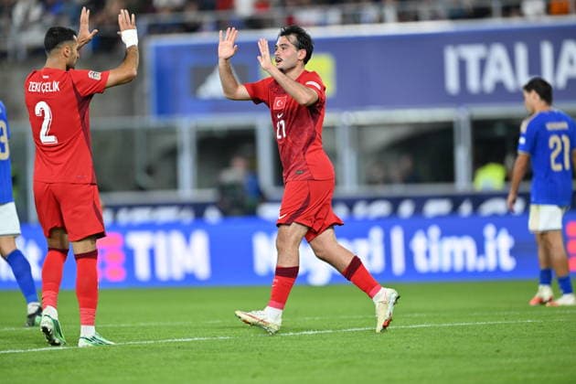 Italy v Turkiye - UEFA Nations League BOLOGNA, ITALY, OCTOBER 05: Aral Simsir of Turkiye celebrates after scoring a goal during the UEFA Nations League Group A1 League phase football match between Italy and Turkiye at the Renato Dall’Ara stadium in Bologna, Italy, on October 05, 2026. Mustafa Yalcin Anadolu Bologna Italy. Editorial use only. Please get in touch for any other usage.  Copyright: x2026xAnadoluxMustafaxYalcinx