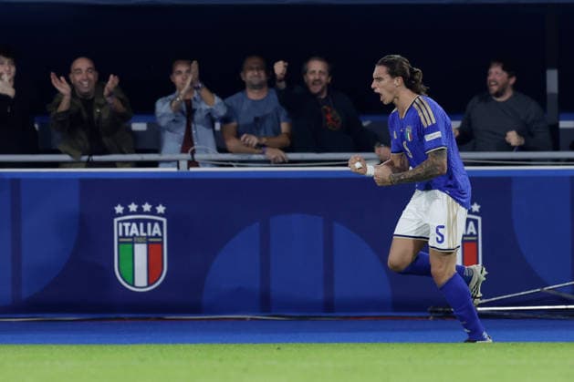 UEFA Nations League football match Italy vs Turkey Riccardo Calafiori of Italy celebrates after scoring a goal of 2-1 UEFA Nations League football match (League A, Group A1) between Italy vs Turkey at the Renato Dall Ara stadium in Bologna on October 05, 2026. _BPH4513 Copyright: xAntonioxBalascox