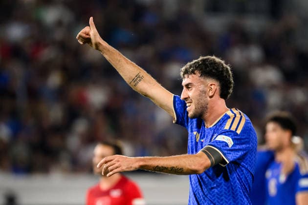 Matteo Ruggeri of Italy reacts during the Nations League football match between Italy and Turkiye at Renato Dall Ara stadium in Bologna (Italy), October 5, 2026. AndreaxStaccioli