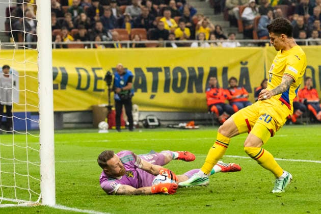 Monday, 5 october 2026, UEFA Nations League 2026, League phase, Matchday 4, League B, Group B4 Romania vs Sweden, National Arena Stadium, Bucharest, Romania Denis Man albost reaces the ball in front of the goalkeeper