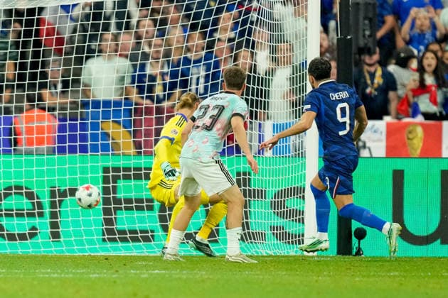 Rayan Cherki (France) scores the team s second goal during the UEFA Nations League 2026 27 group phase match between France and Belgium at Stade de France on October 5, 2026 in Paris, France. (Photo by Alex Gottschalk DeFodi Images) -