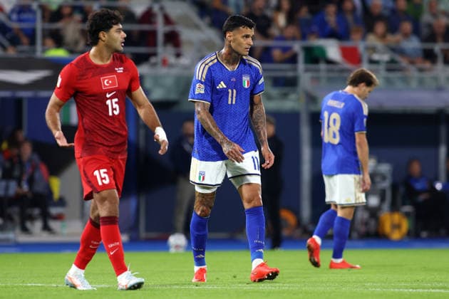 2026-10-05 Italy v Turkiye - UEFA Nations League 2026 27 Group A1 MD4 BOLOGNA, ITALY - OCTOBER 5: Gianluca Scamacca of Italy during the UEFA Nations League 2026 27 Group A1 MD4 match between Italy and Turkiye at Renato Dall Ara Stadium on October 5, 2026 in Bologna, Italy. (Photo by Nderim Kaceli BSR Agency) Bologna Italy Content not available for redistribution in The Netherlands directly or indirectly through any third parties. Copyright: xBSRxAgencyx