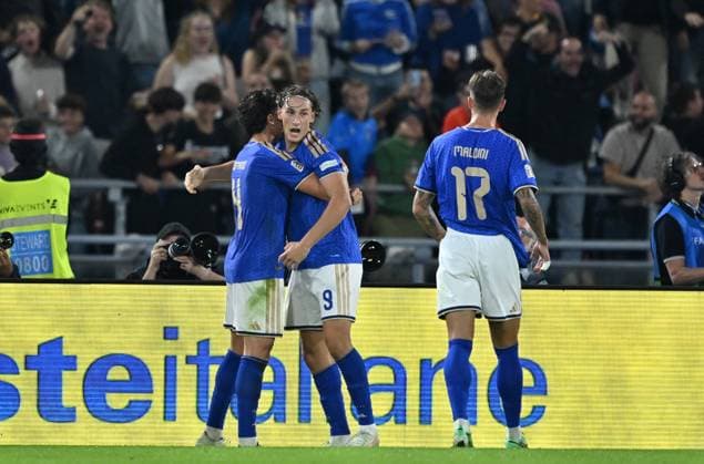 Italy v Turkiye - UEFA Nations League ?????? BOLOGNA, ITALY, OCTOBER 05: Players of Italy celebrate after scoring a goal during the UEFA Nations League Group A1 League phase football match between Italy and Turkiye at the Renato Dall’Ara stadium in Bologna, Italy, on October 05, 2026. Mustafa Yalcin Anadolu Bologna Italy. Editorial use only. Please get in touch for any other usage.  Copyright: x2026xAnadoluxMustafaxYalcinx
