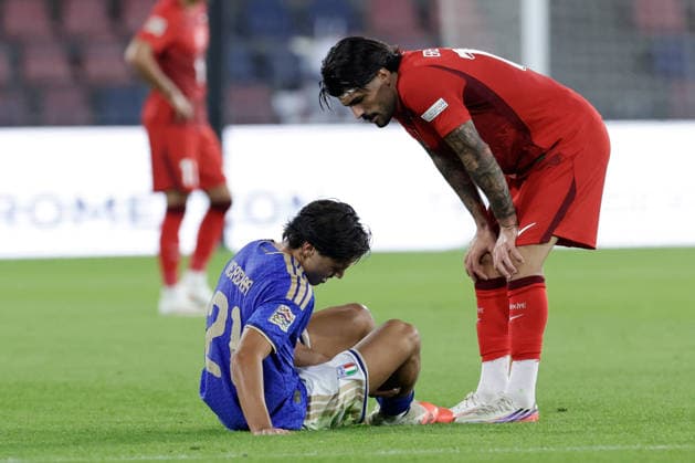 UEFA Nations League football match Italy vs Turkey Antonio Vergara of Italy injured during UEFA Nations League football match (League A, Group A1) between Italy vs Turkey at the Renato Dall Ara stadium in Bologna on October 05, 2026. _BPH5519 Copyright: xAntonioxBalascox