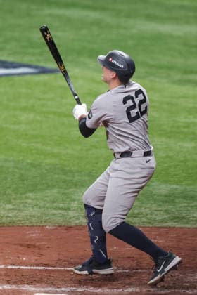 October 5, 2026, St. Petersburg, Florida, USA: New York Yankees designated hitter BEN RICE (22) looks on after a hitting a home run during game 2 of the American League Division Series against the Tampa Bay Rays. The Tampa Bay Rays hosted the New York Yankees the at Tropicana Field in St. Petersburg, FL. MLB, Baseball Herren, USA 2026: Tampa Bay Rays 5:2 New York Yankees  - ZUMAm299 20261005_znp_m299_009 Copyright: xTaylorxMcFeex