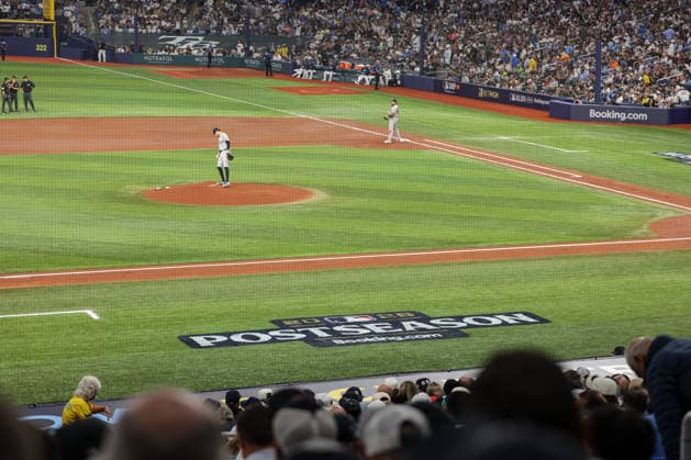 October 5, 2026, St. Petersburg, Florida, USA: 2026 MLB, Baseball Herren, USA postseason logo on the field during game 2 of the American League Division Series between the New York Yankees and Tampa Bay Rays. The Tampa Bay Rays hosted the New York Yankees the at Tropicana Field in St. Petersburg, FL. St. Petersburg USA - ZUMAm299 20261005_znp_m299_045 Copyright: xTaylorxMcFeex