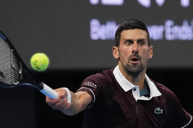 (261006) -- BEIJING, Oct. 6, 2026 -- Novak Djokovic competes during the men s singles semifinal match between Daniil Medvedev of Russia and Novak Djokovic of Serbia at 2026 China Open tennis tournament in Beijing, China, Oct. 5, 2026. ) (SP)CHINA-BEIJING-TENNIS-CHINA OPEN-MEN S SINGLES(CN) XiexHan 