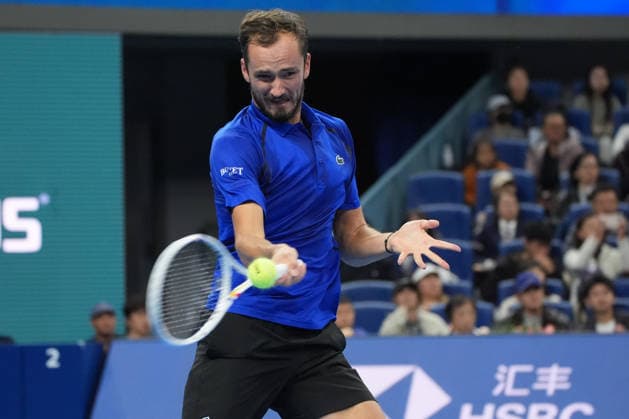(261006) -- BEIJING, Oct. 6, 2026 -- Daniil Medvedev competes during the men s singles semifinal match between Daniil Medvedev of Russia and Novak Djokovic of Serbia at 2026 China Open tennis tournament in Beijing, China, Oct. 5, 2026. ) (SP)CHINA-BEIJING-TENNIS-CHINA OPEN-MEN S SINGLES(CN) XiexHan 