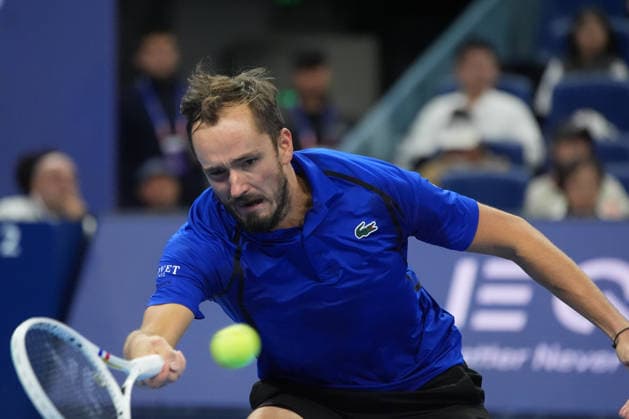 (261006) -- BEIJING, Oct. 6, 2026 -- Daniil Medvedev competes during the men s singles semifinal match between Daniil Medvedev of Russia and Novak Djokovic of Serbia at 2026 China Open tennis tournament in Beijing, China, Oct. 5, 2026. ) (SP)CHINA-BEIJING-TENNIS-CHINA OPEN-MEN S SINGLES(CN) XiexHan 