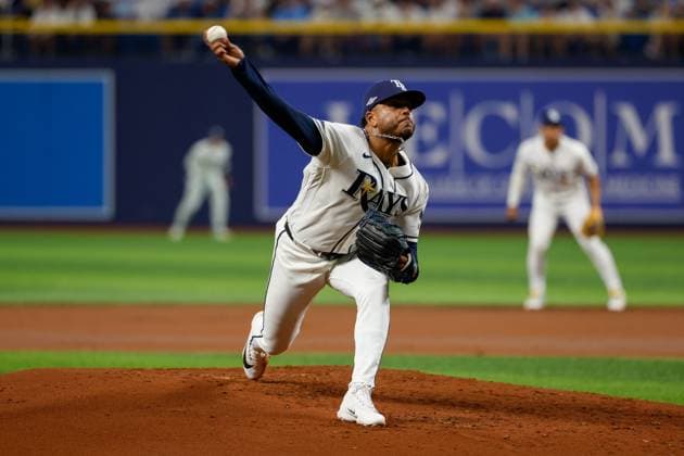 October 5, 2026, St. Petersburg, Florida, USA: Tampa Bay Rays pitcher Freddy Peralta (51) pitches to New York Yankees outfielder Spencer Jones (78) during the second inning at Tropicana Field on Monday, Oct. 5, 2026, in St. Petersburg. Florida News - October 5, 2026  - ZUMAs70_ 0868669275st Copyright: xJeffereexWoox