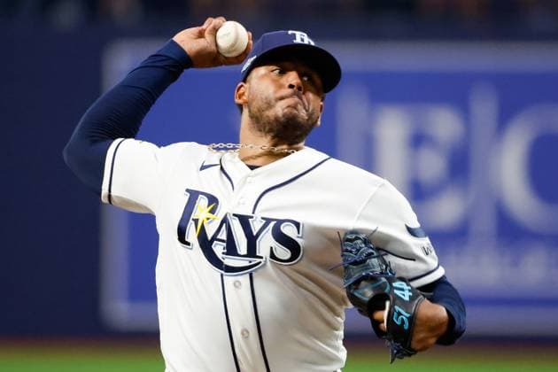 October 5, 2026, St. Petersburg, Florida, USA: Tampa Bay Rays pitcher Freddy Peralta (51) pitches to New York Yankees shortstop George Lombard Jr. (96) during the second inning at Tropicana Field on Monday, Oct. 5, 2026, in St. Petersburg. Florida News - October 5, 2026  - ZUMAs70_ 0868669281st Copyright: xJeffereexWoox