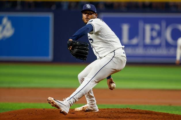 October 5, 2026, St. Petersburg, Florida, USA: Tampa Bay Rays pitcher Freddy Peralta (51) pitches to New York Yankees second baseman Jazz Chisholm Jr. (13) during the second inning at Tropicana Field on Monday, Oct. 5, 2026, in St. Petersburg. Florida News - October 5, 2026  - ZUMAs70_ 0868669286st Copyright: xJeffereexWoox