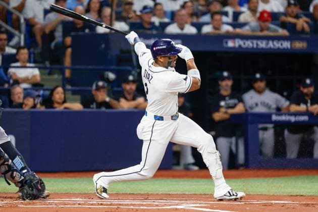 October 5, 2026, St. Petersburg, Florida, USA: Tampa Bay Rays designated hitter Yandy DoÂ­az (2) connects on a pitch thrown by New York Yankees pitcher Cam Schlittler (31) during the first inning at Tropicana Field on Monday, Oct. 5, 2026, in St. Petersburg. Florida News - October 5, 2026  - ZUMAs70_ 0868669361st Copyright: xJeffereexWoox