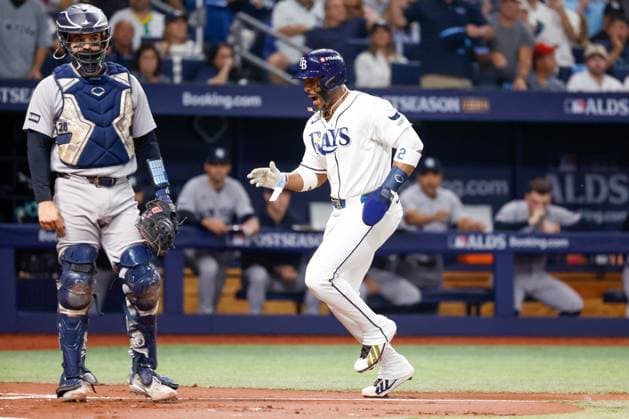 October 5, 2026, St. Petersburg, Florida, USA: Tampa Bay Rays designated hitter Yandy DoÂ­az (2) touches home plate and scores against the New York Yankees during the first inning at Tropicana Field on Monday, Oct. 5, 2026, in St. Petersburg. Florida News - October 5, 2026  - ZUMAs70_ 0868669365st Copyright: xJeffereexWoox