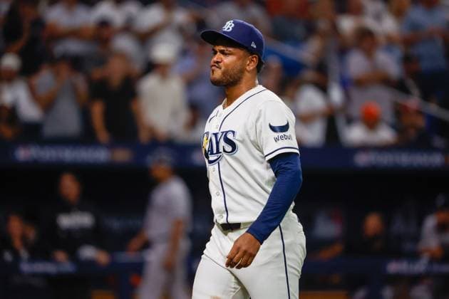 October 5, 2026, St. Petersburg, Florida, USA: Tampa Bay Rays pitcher Freddy Peralta (51) reacts, after he is pulled from the game, while the New York Yankees wait to bat during the fifth inning at Tropicana Field on Monday, Oct. 5, 2026, in St. Petersburg. Florida News - October 5, 2026  - ZUMAs70_ 0868675314st Copyright: xJeffereexWoox
